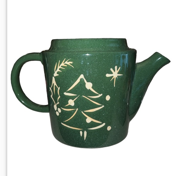 The Main Ingredients Pantry Ware Dark Green Ceramic Teapot White Christmas Tree - Picture 2 of 4